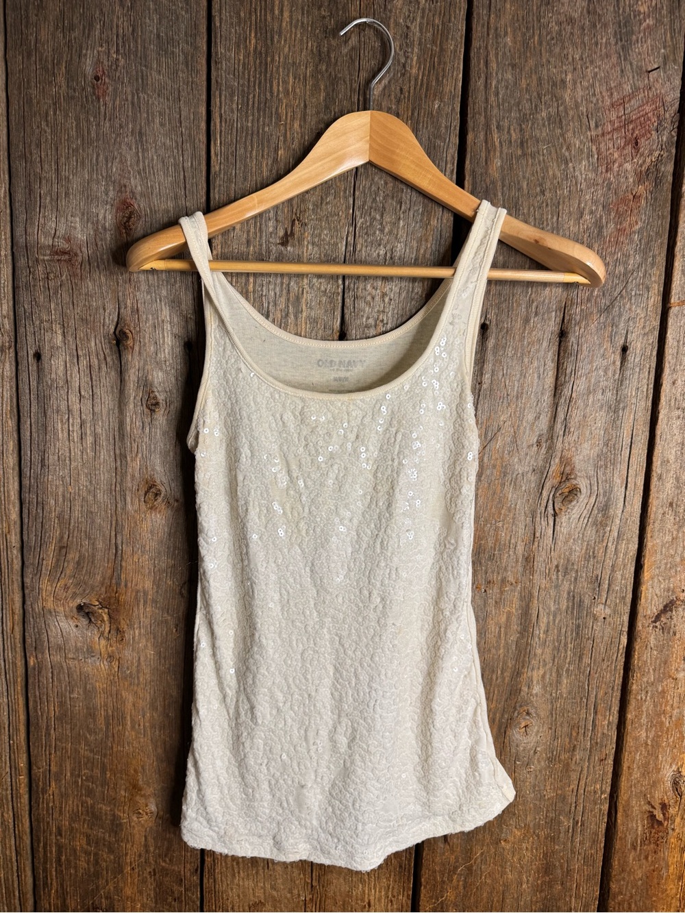 Old Navy Cream Sequin Lace Scoop Neck Tank